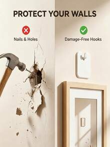 1pc No-Drill Picture Frame Hook, Strong Adhesive Wall-Mounted Poster Holder, Suitable For Wedding Photos, Home Decor And Wall Art - Easy Installation, Damage-Free Removal, Photo Storage Rack, Easy Wall Mounting Without Damaging Walls, Multi-Functional Hook - A - View 8