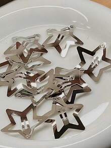 20pcs Women's Y2K Silver BB Hair Clips, Original Metal Spring Clips, Street Style Bangs Clips, Celebrity Inspired Daily Hair Accessories - Silver Star Clip - View 10
