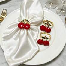 8/12pcs Red Cherry Napkin Rings, Napkin Holders, Napkin Cloth Storage Decoration, Tableware, Home Tabletop Decor, Suitable For Holiday Restaurant Banquet Table Setting Decoration - Red - View 5