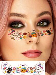 10 Sheets, Face Cheek Temporary Tattoo Stickers, Halloween Series, Colorful Pumpkin Ghost Bat Spider Black Cat Patterns, Face Temporary Makeup Fake Tattoo Stickers For Halloween Parties - Yellow - View 6