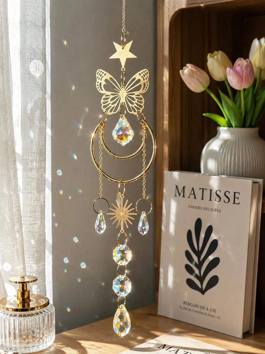 Butterfly Crystal Sun Catcher Window Hanging, Rainbow Prism Pendant With Star Charm, Bohemian Style Bedroom Living Room Home Decor - Multicolor - View 1