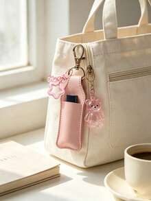 Sweet Style PU Leather Lipstick Holder Keychain, Bag Charm Accessory, Paired With Transparent Bear, Star And Candy Charms. Built-In Slot For Lipstick/Lip Balm, Lobster Clasp Design For Easy Attachment To Bag Exterior, Convenient For Quick Access. Exquisite Design With Full Girly Vibe, Compact And Space-Saving, Both A Storage Accessory And A Beautiful Bag Decoration. - Multicolor - View 9