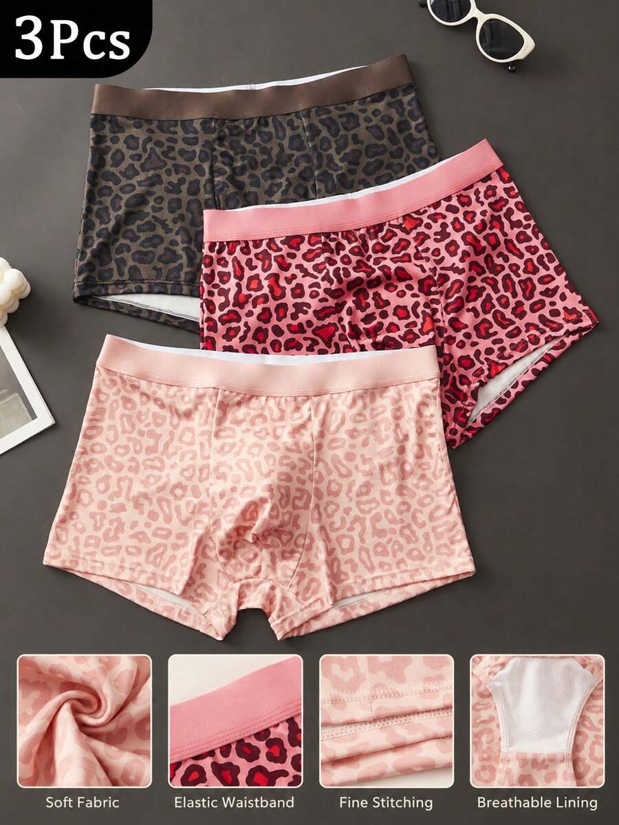 HIALEGION 3pcs Pack Men's Leopard Print Minimalist Comfortable Boxer Briefs - Multicolor - View 1