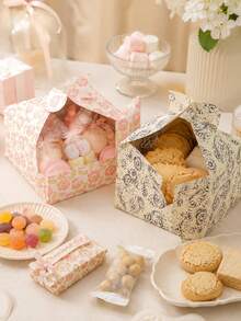 12pcs 2 Styles Floral Food Packaging Boxes, Vintage Pattern Snack Candy Cookie Pastry Gift Boxes For Bakery Cafe Party Takeaway Display - Multicolor - View 5