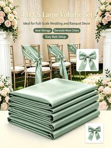 50pcs Satin Chair Sash Bows, Universal Chair Covers Suitable For Wedding Reception, Dining Room, Party, Hotel Events Decoration (5.9 X 102 Inches) - Multicolor - View 10