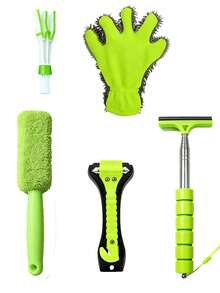5PCS Car Cleaning Set: 5-Finger Wash Mitt, Chenille Wheel Sponge Brush, Air Vent Duster, Rearview Mirror Squeegee, Multi-Function Emergency Escape Window Breaker Hammer - 5pcs - View 11
