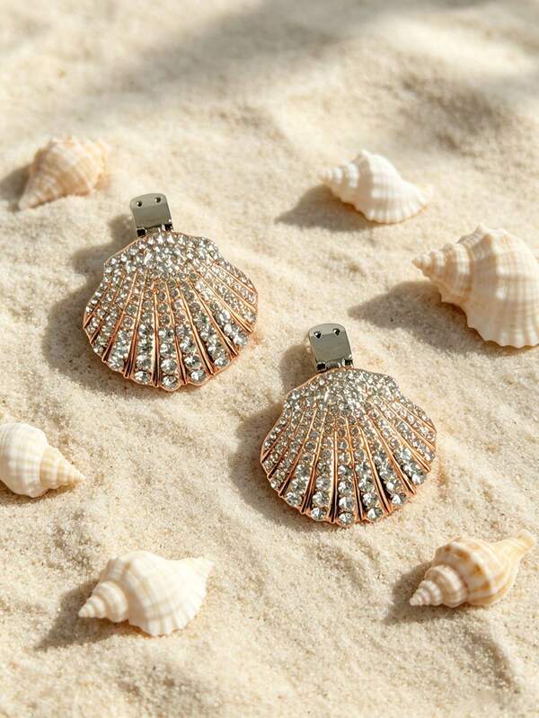 2 piezas/1 pieza Accesorios desmontables DIY para zapatos, Oro/Plata, Decoración de concha de strass, Tacones altos elegantes, Zapatos, Clip de hebilla para zapatos de vacaciones en la playa, Hueco para uso en todas las estaciones