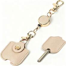 Women's Retractable Key Chain, PU Leather Stretchable Key Chain, 30cm Stretch Length, Anti-Loss Key Holder, With Gold Metal Buckle, Cute Portable Key Ring, Suitable For ID Badge, Car Keys, 4 Colors Available - Multi-color - View 11