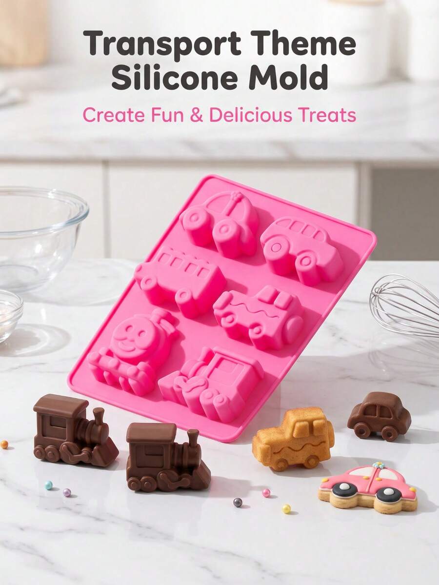 1 buah Cetakan Silikon Kereta Api Kecil 6 Rongga, Cocok untuk Dekorasi Kue, Jeli, Permen, Model Mobil, Kerajinan Frosting, dan Pembuatan Cokelat - MultiWarna - View 1
