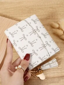 Fashion Bow Printed Women's Short Wallet, Portable Metal Heart-Shaped Tassel Decoration Three Fold Wallet, Suitable For Outdoor And Travel - Pink - View 9