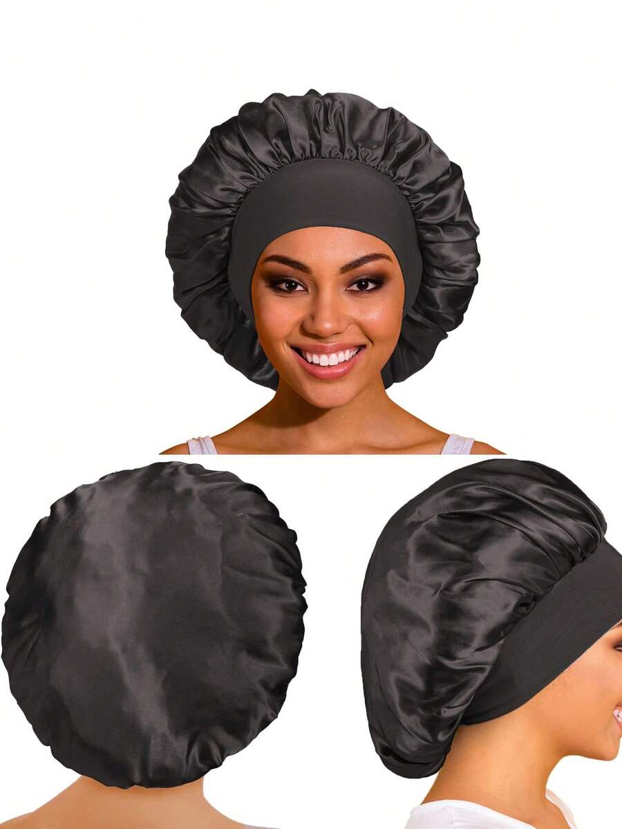 Satin Sleep Bonnet For Women, Soft Elastic Hair Bonnet For Sleeping, Large Size Night Hair Cap, Reusable Hair Protection Bonnet For Curly Long Hair, Home Nighttime Hair Care Accessory - Multicolor - View 1
