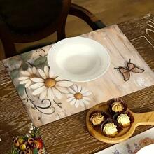 1/4/6 pièces Sets de table imprimés avec motif de marguerites & papillons de la série automne, tapis de table résistants à la chaleur pour la cuisine de la maison, protection de table, table de salle à manger, décoration de fête - Multicolore - Voir 12