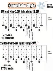 5.5M/9M Solar Ice Column Snowflake String Light, 97LED/160LED, 8 Flashing Modes, Outdoor Waterproof Fairy Light, Solar Curtain Light, Suitable For Gardens,Eaves,Weddings,Camping,Autumn,Home,Parties,Windows,Pavilions,Walls,Christmas,Holiday Decoration - Solar Powered Ice Column Snowflake Lamp - View 10