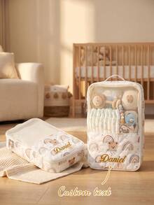 Personalized Bear Embroidery Mesh Storage Bag - Custom Name Travel Organizer Tote With Pockets, Diaper Bag & Toy Storage For Kids - Multicolor - View 1