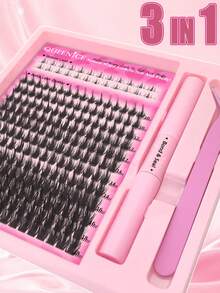 Queenice 2-In-1 DIY Eyelash Extension Kit With Spiky Lash Clusters & Bottom Lashes, Wispy Soft Fluffy Manga Style False Eyelashes Set, Lightweight Reusable Individual Lashes With Applicator Tool, Beginner-Friendly Salon Quality Eye Makeup Kit, Pink Gift Box - Black - View 6
