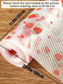 1 Roll Red Strawberry Pattern Cabinet Liner, Non-Slip Drawer Liner, Waterproof/Oil-Proof EVA Refrigerator Mat, Transparent Fruit Print Liner, Table Mat (Non-Adhesive) - Strawberry - View 13