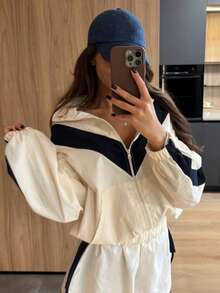 Beautiful Women's Jacket, Women's Spring Jacket, Autumn Jacket, Patchwork Design, Fashionable Versatile, Casual Commute Style, Autumn New Arrival, Elegant Winter Coat - Apricot - View 2