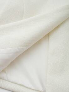 Women's Round Neck Short Sleeve Double-Breasted Coarse Wool Blazer - White - View 5