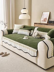 1 buah Sarung Sofa Warna Polos dengan Hiasan Rumbai, Ramah Hewan Peliharaan, Dapat Dicuci dengan Mesin, Cocok untuk Teras, Beranda, Ruang Tamu, Kamar Tidur, Cocok untuk Sofa 1/2/3/4 Dudukan dengan Sandaran Tangan dan Sandaran Punggung - Hijau - View 5