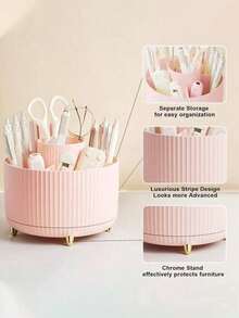 1pc 360° Rotating Makeup Brush Holder, Large Capacity Plastic Cosmetic Storage Organizer, Multi-Compartment Desktop Storage Bin, Bedroom Bathroom Vanity Decor, Holiday Gift - Multicolor - View 7