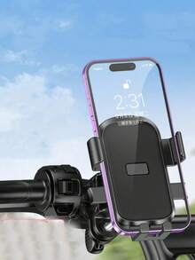 One-Click Auto-Locking Bike Phone Holder, Multi-Function Handlebar Phone Mount, Cycling Navigation Bracket, Anti-Shake Anti-Vibration, Easy Installation, Convenient Access, One-Click Locking, Suitable For Motorcycle/Electric Bike/Bicycle/Scooter, Phone Holder With Hook Bracket, Perfect Gift Choice - Multicolor - View 2