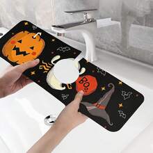 1pc Halloween Faucet Cover, Create Holiday Atmosphere, Bathroom Faucet Splash Guard, Waterproof Anti-Slip Faucet Pad, Kitchen Countertop Accessory, Kitchen Dining Table Accessory, Sink, Moisture-Proof Absorbent Pad, Absorbent Draining Pad, Ghost Pumpkin Pattern, Multi-Functional Absorbent Anti-Slip Pad - Multicolor - View 10