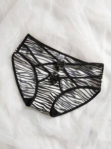 Mystèrelle 4pcs/Set Sexy Semi-Sheer Mesh Lace Hollow Metal Heart Panties For Women, Low Waist Crotch Triangle Briefs - Multicolor - View 7