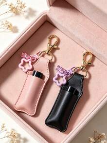 Sweet Style PU Leather Lipstick Holder Keychain, Bag Charm Accessory, Paired With Transparent Bear And Star Candy Charms. Built-In Slot For Lipstick/Lip Balm, Lobster Clasp Design For Easy Attachment To Bag Exterior, Convenient For Quick Access. Exquisite Design With Full Girly Charm, Compact And Space-Saving, Both A Storage Accessory And A Beautiful Bag Decoration. - Multicolor - View 1