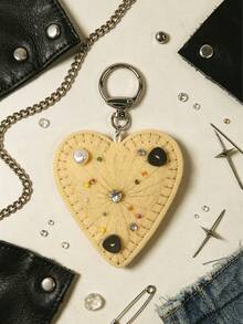 1pc Y2K Beaded Heart Fabric Bag Charm, Handmade Felt Heart Keychain / Bag Pendant With Center Rhinestone Or Sequin Embellishment And Radial Stitching Decoration, Niche Accessory, Creative Gift - Multicolor - View 13
