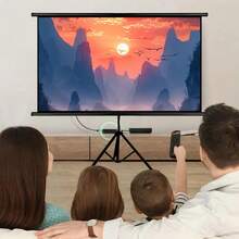 شاشة عرض 100 بوصة مع حامل، قابلة للطي بنسبة 16:9 HD 4K 3D شاشة أفلام داخلية/خارجية مع حقيبة حمل للمسرح المنزلي والتخييم والترفيه - ستارة عرض بحامل واحد - مشاهدة 12