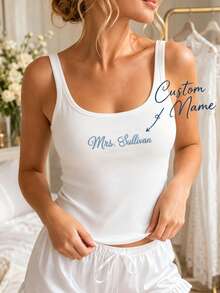Personalized Embroidered Lace Tank Top, Customized Embroidered Modal Tank Top, Bridal Shower Gift, Engagement Gift, Bachelorette Party - Multicolor - View 4