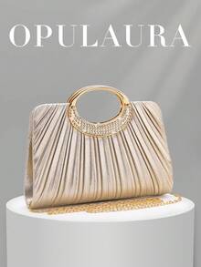 OpulAura 女士时尚闪亮水晶水钻晚宴手拿包，璀璨奢华镶钻正式礼服手提包，适合晚宴、派对、约会、鸡尾酒会、生日派对、婚礼、生日礼物等场合。 - 金色 - 查看 1