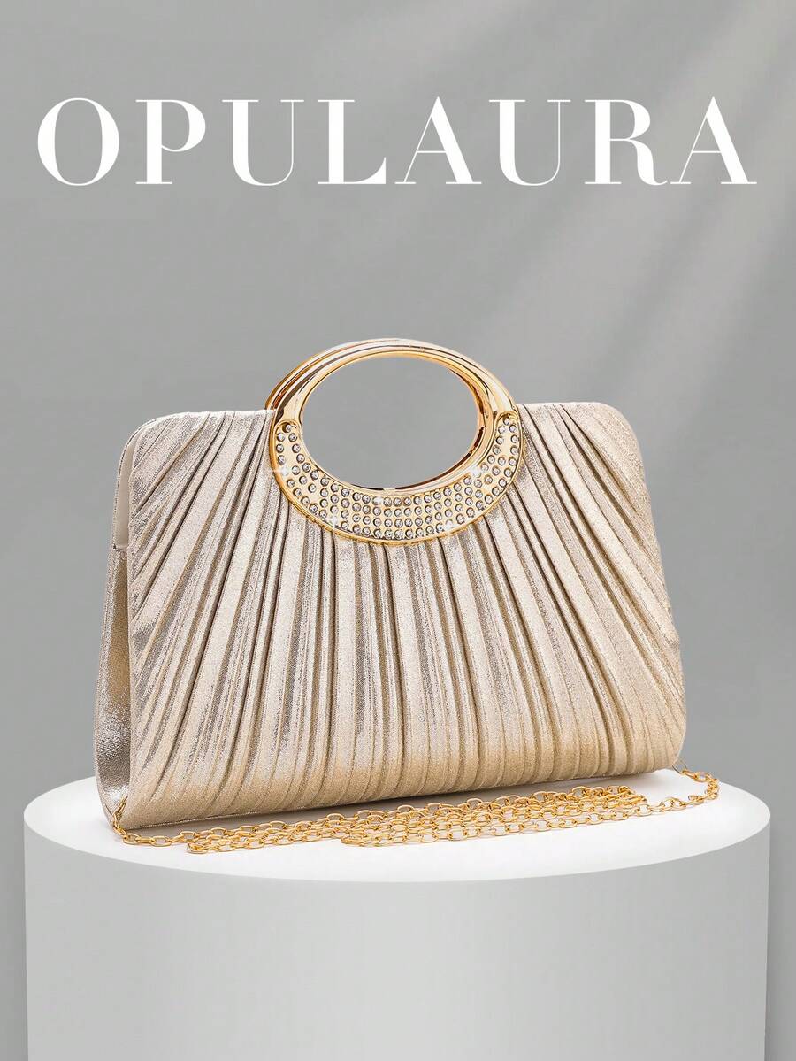 OpulAura 女士时尚闪亮水晶水钻晚宴手拿包,璀璨奢华镶钻正式礼服手提包,适合晚宴、派对、约会、鸡尾酒会、生日派对、婚礼、生日礼物等场合。 - 金色 - 查看 1
