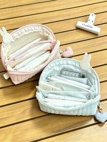 Pink Shell Pencil Case, Can Be Paired With Heart-Shaped Pendant, Fresh And Soft Korean Style, Suitable For Storing Toiletries And Keeping Items Organized, Comes With Multiple Storage Bags, Can Store School Supplies, Perfect For Back To School Season - A - View 11