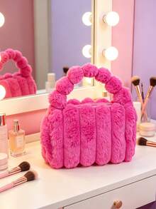 2/1pc Plush Handheld Makeup Bag, Large‑Capacity Cosmetic Storage Pouch, Soft Fuzzy Portable Travel Bag, Simple Casual Daily Carry Handbag For Autumn Winter, Multi‑Purpose Women's Storage Hand Pouch For Outing Travel Use - Multicolor - View 7