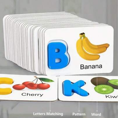 Christmas Decoration Box: 1 Set Of English Letter Flash Memory Cards For Children Aged 3 And Above, Montessori Language Education Game, Wooden Toy Daycare Puzzle Game, School Supplies, Unisex, Ideal Birthday Gift