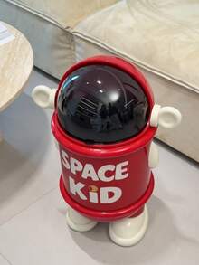 1pc Space Kid Astronaut Trash Can, Cute Red Cartoon Robot Design Garbage Bin, PET+ABS+PP Dual-Bucket Flip Lid Waste Container, Odor-Proof Tall Standing Rubbish Bin For Home Living Room Bedroom Kitchen Office - View 3