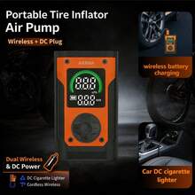 Bơm hơi không dây màn hình LCD, bơm nhanh 150PSI, sạc USB. Tích hợp đèn LED, tự động ngắt. Nhiều đầu vòi phù hợp cho lốp ô tô, xe máy, xe đạp, bóng thể thao và bong bóng. Đồ dùng ô tô cầm tay thiết yếu. 1500mAh 7.4V - A - Xem 7