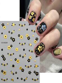 6Pcs Gold Sliver Flower Nail Stickers Set,Exquisite Luxury Five-Petaled Flower Bow Heart Music Note Piano Design Self‑Adhesive Nail Decals,DIY Manicure Decor Nail Art Accessories For Women Girls - Multicolor - View 4