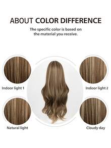 32 Inch High Gloss Platinum Brown Long Wavy Synthetic Wig With Bangs, Heat Resistant Loose Curly Hair For Women, Adjustable Wig Cap, Suitable For Daily Wear, Party, Cosplay - Multicolor - View 8