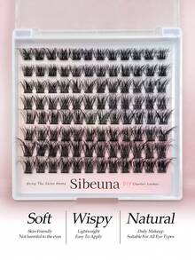 Sibeuna 96Clusters Reusable Individual Eyelashes Natural Look, 3D Fluffy Eyelash Clusters DIY Eyelash Extensions, Wispy Lash Clusters, Soft & Comfortable, Easy Wearing - D - View 3