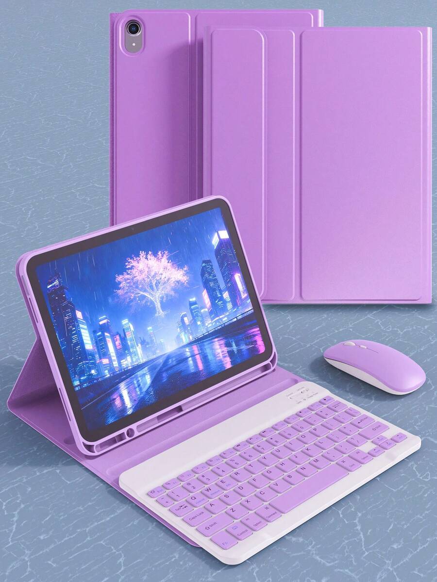 (A16) 11吋 11代 2025 可拆卸無線藍牙鍵盤滑鼠保護殼,相容 iPad 10代 10.2吋、7代、8代、9代、Air 4/5/6,附筆槽,丁香紫 - 紫丁香色 - 查看 1