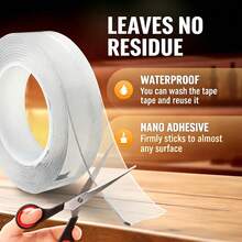 1 Roll Heavy Duty Double Sided Tape, Reusable Strong Adhesive Tape, Multi-Purpose Removable Washable Transparent Nano Tape, Suitable For Home/Office/Car Item Attachment, Perfect For Home Decor Tools, Damage-Free Stickers, Wall Decals - Multiple Styles - View 10