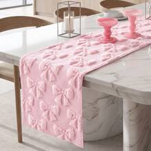 1pc Bowknot Rectangular Tablecloth Table Runner, Simple Cute 3D Soft Bowknot Pattern Decorative Table Runner For Dining Table, Living Room, Coffee Table, Quilted Table Runner Table Mat, Holiday Party Decoration - Pink - View 5