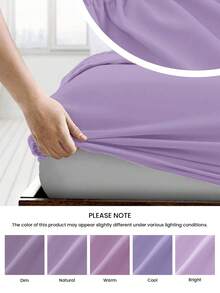 HONEYMOON 1pc Solid Color Soft Fitted Sheet 100% Polyester Fabric Lightweight Cloud-Like Touch Bedding Mattress Cover, Elastic Edges, Suitable For 9-12 Inch Deep Mattress, Soft Breathable Machine Washable, Shrink-Resistant, Fade-Resistant, All-Season Use, Different Sizes Suitable For Home And Dorm, Back To School Dorm Essential, Purple - Purple - View 6