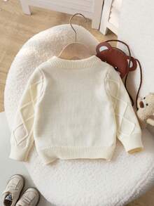 Infant Boys & Girls Minimalist Vintage Cable Knit Diamond Pattern Round Neck Zip-Up Cardigan Long Sleeve Sweater Knit Jacket Casual Versatile For Daily Wear School Spring Autumn Winter - Apricot - View 2