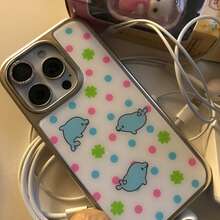 Summer Cool Dolphin Polka Dot Clover Phone Case Compatible With Apple 17 Protective Shell 17 Pro Max 16 Korean Ins Style 16 Pro Silver Edge 15 Anti-Drop 13 - Silver - View 5