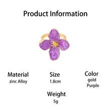 1pc Summer New Vacation Beach Style Elegant Handmade Purple Four-Petal Flower Drip Oil Ring For Women - Purple - View 5