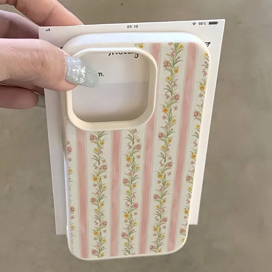 1件 白色啞光極簡鏡頭保護 粉色條紋花卉圖案手機殼，個性化適用於 iPhone 16 Pro Max/17/16/15/14 Plus/13/12/11/Air 及系列