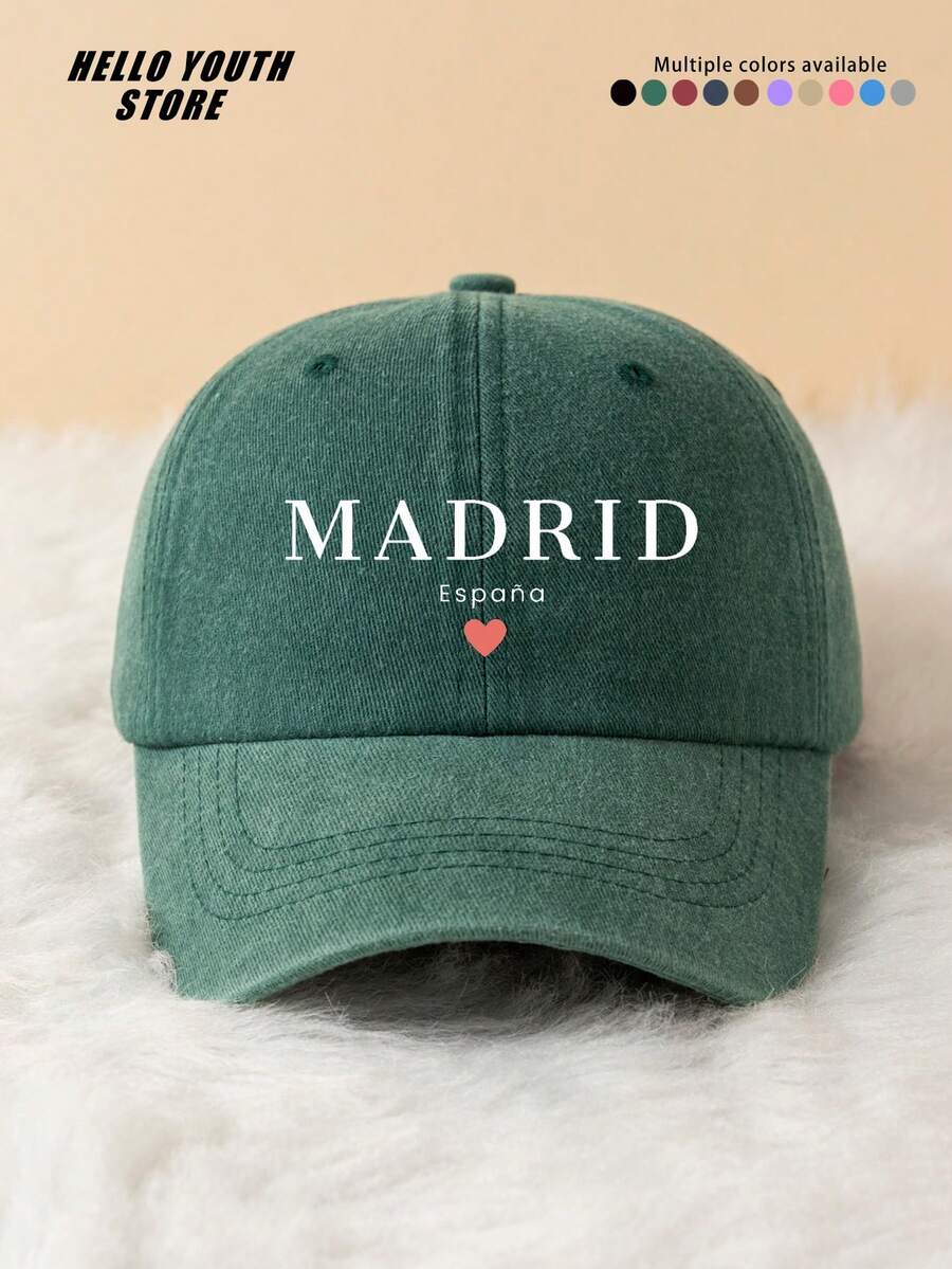 1pc Spanish Madrid Pattern Baseball Cap, Lightweight, Comfortable With Sweat-Absorbing And Sun-Protection Multifunctional Baseball Cap, Washed Vintage Hat, Suitable For Daily Outings And Everyday Use, Daily Outfit Decorative Hat - Madrid, Spain - View 1